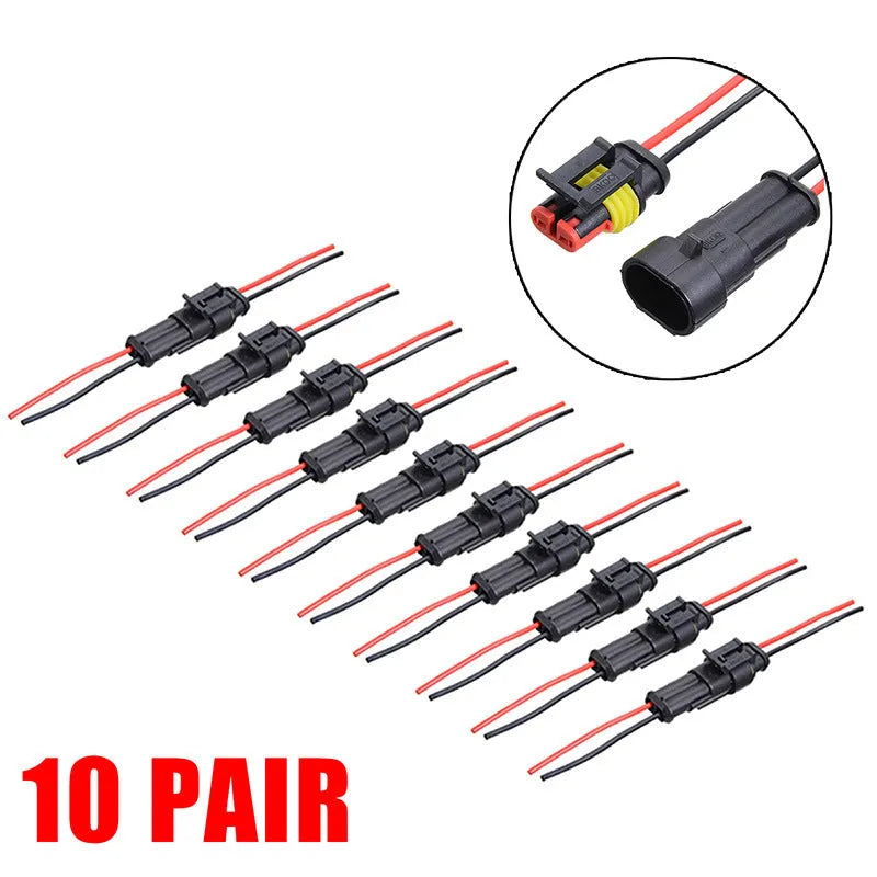 2 pin waterproof car wire connector plug socket with 7cm cable, black