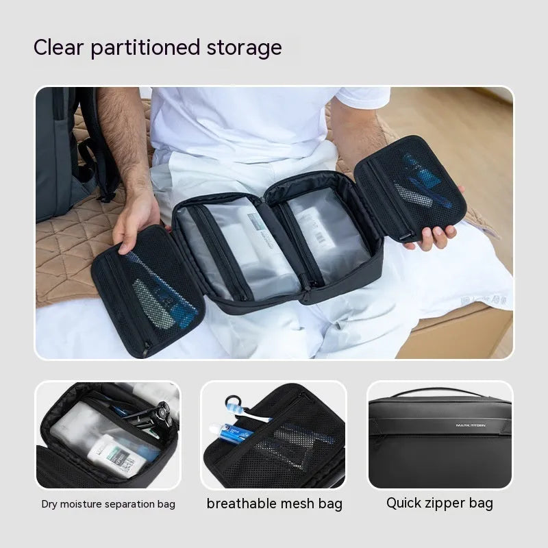 Oxford cloth wet dry separation storage bag with multi-layer compartments in elegant black, graphite grey, olive green, or technology grey.