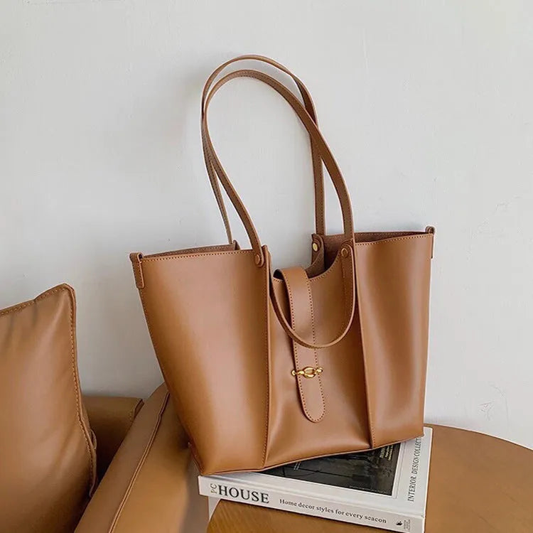 Genuine leather large capacity tote bag with suede lining in brown colour, 29cm x 8.5cm x 27cm