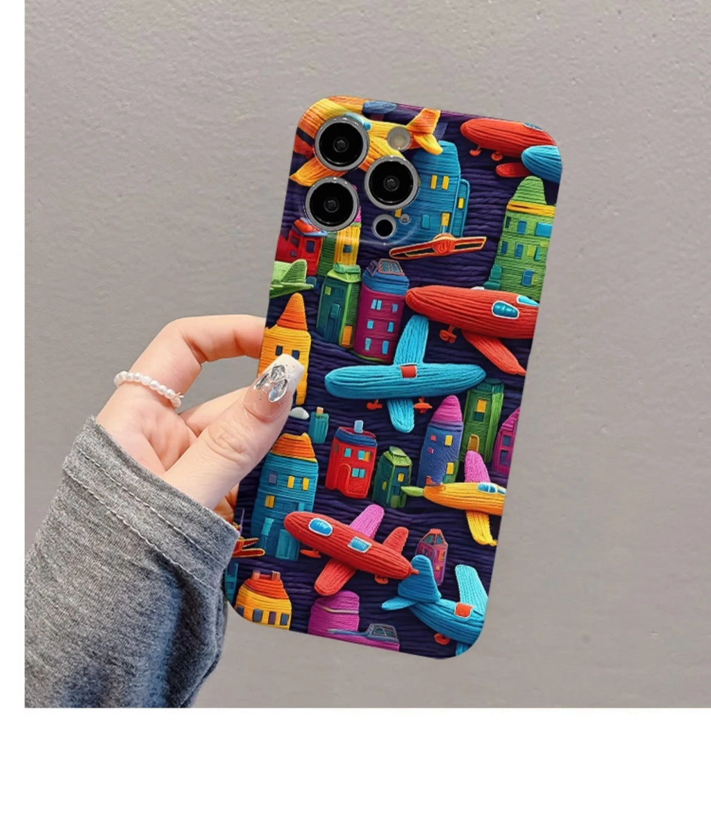 Minimalist airplane oil painting TPU phone case for iPhone, back cover with fall protection.