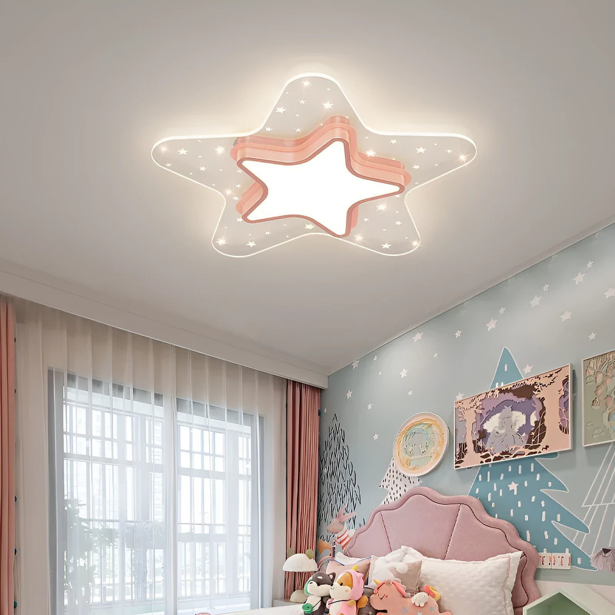 Wrought iron LED ceiling lamp in pink, gold, or blue with monochromatic, trichromatic, or dimmable light, 220V, 10m2-15m2.