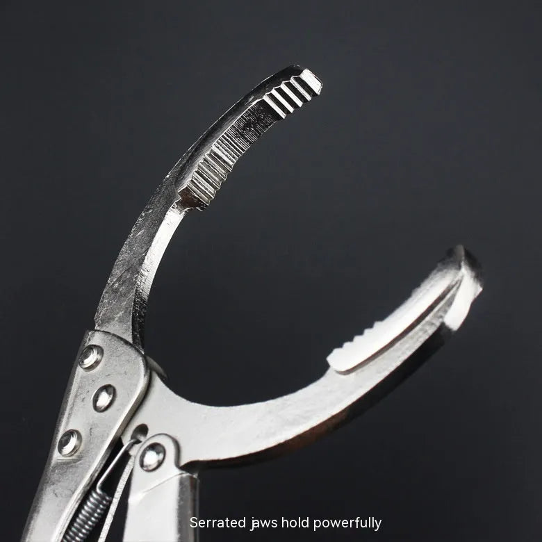 Clamp oil filter wrench made from 45 steel for 50-110mm filters, 225mm length, on white background