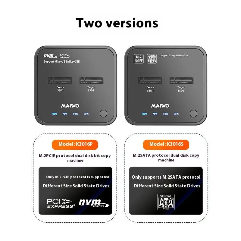 MAIWO K3016 M.2 solid state hard disk dock copier with data cables and power adapter for SSD cloning