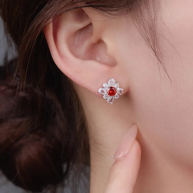 Women's retro geometric earrings in 925 sterling silver with white gold electroplated finish showing U-shaped design