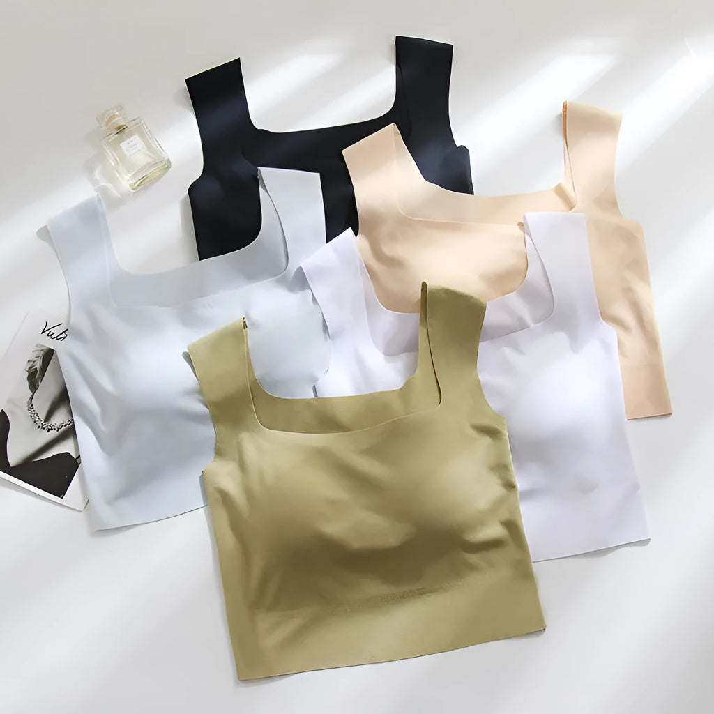 Seamless non-marking sling vest with thin mould chest pad in light blue colour