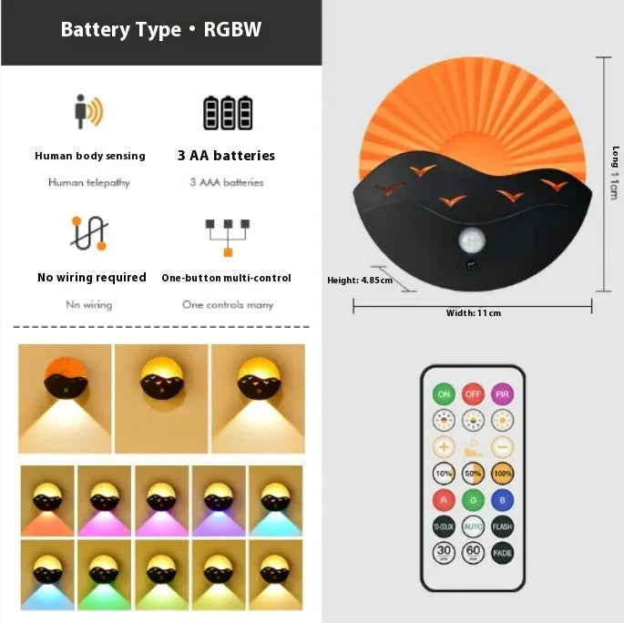 Remote control small night lamp wireless spotlight rechargeable battery LED Sea Sunrise 110 x 48.5mm