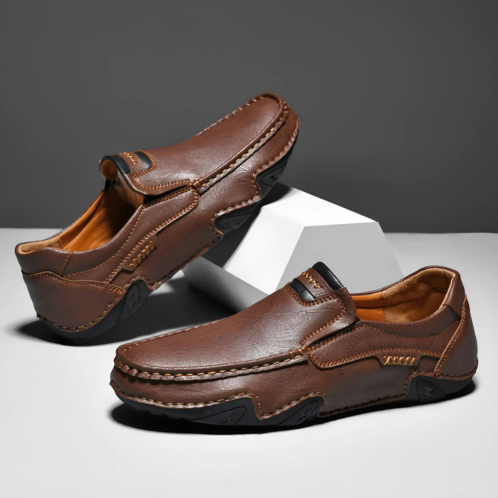 Casual slip-on shoes in multiple colours with a microfiber upper and flat rubber sole.