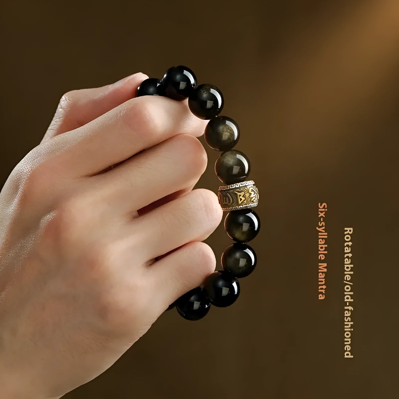 Cinnabar beads bracelet with hand-carved gold animal zodiac charms in cartoon retro style