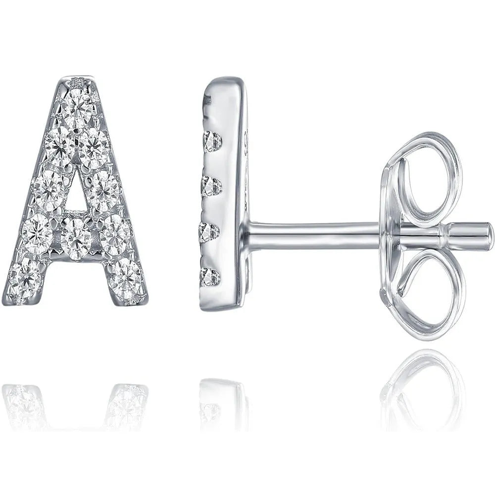 Brass gold plated alphabet letter earrings with zircon stones on copper base
