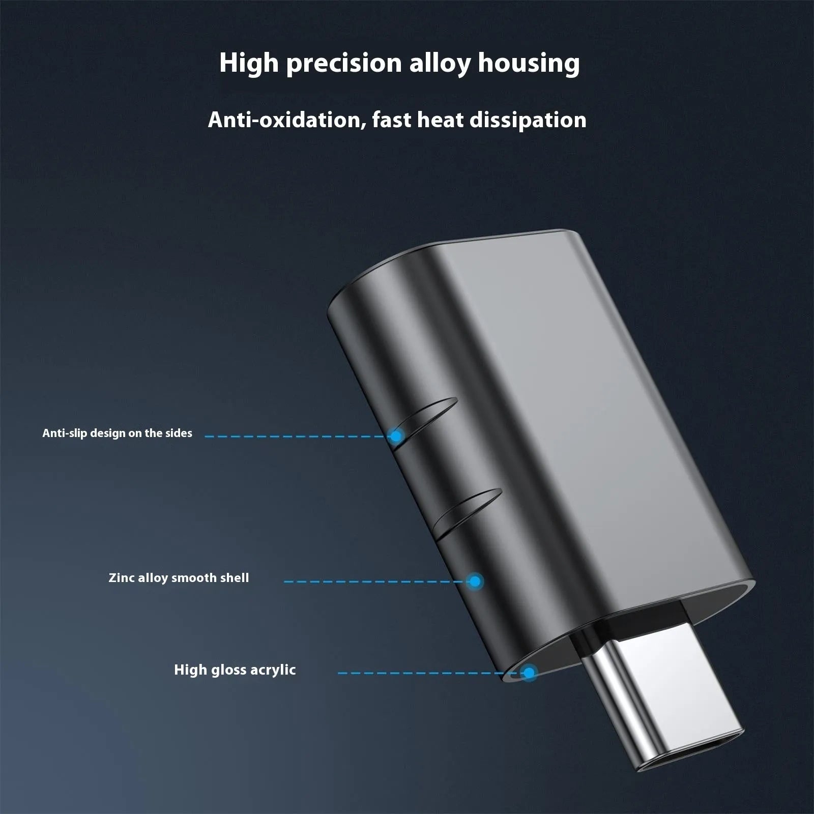 USB C to USB A adapter in metallic colours with zinc alloy housing for 10Gbps data transfer