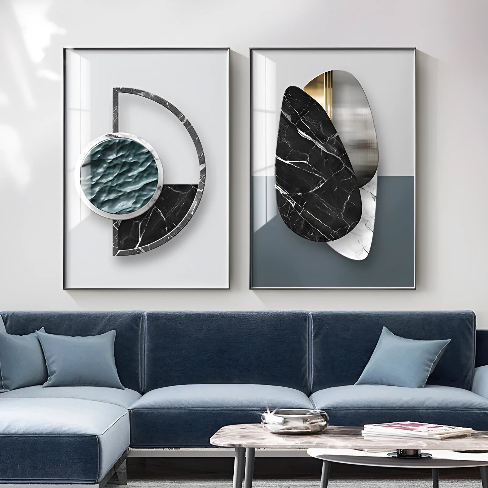 Abstract geometric pattern canvas wall art painting in modern colours on stretched canvas