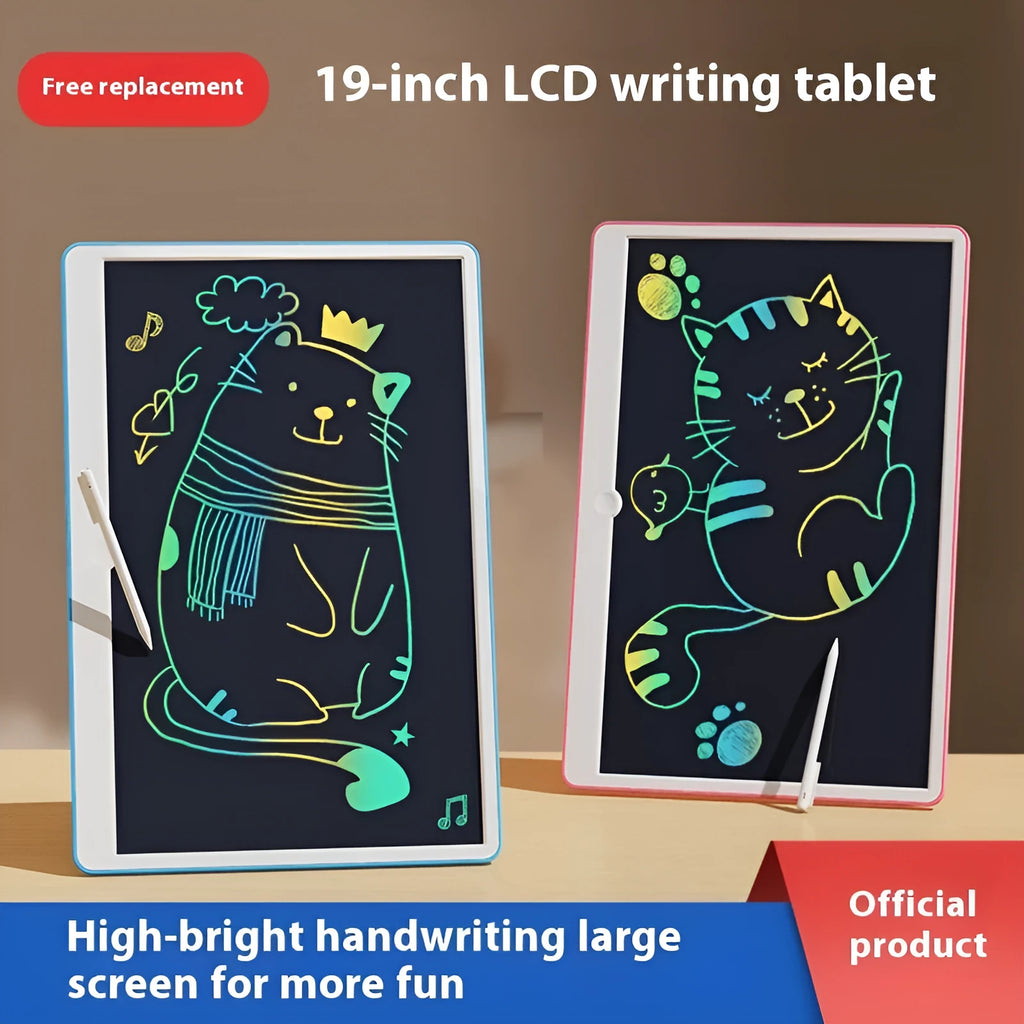19-inch blue and white LCD drawing tablet for children with stylus on screen