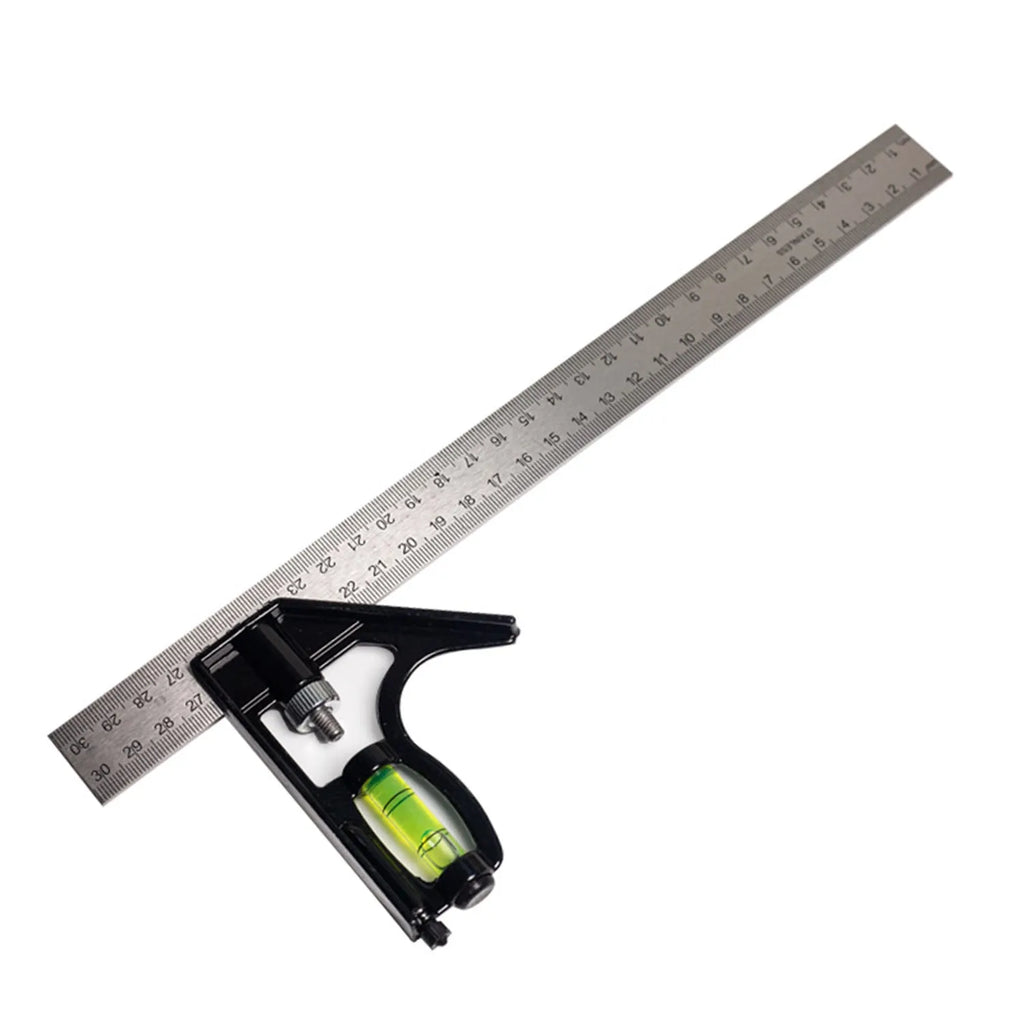 Two red metal combination angle rulers for civil surveying in transparent storage bag