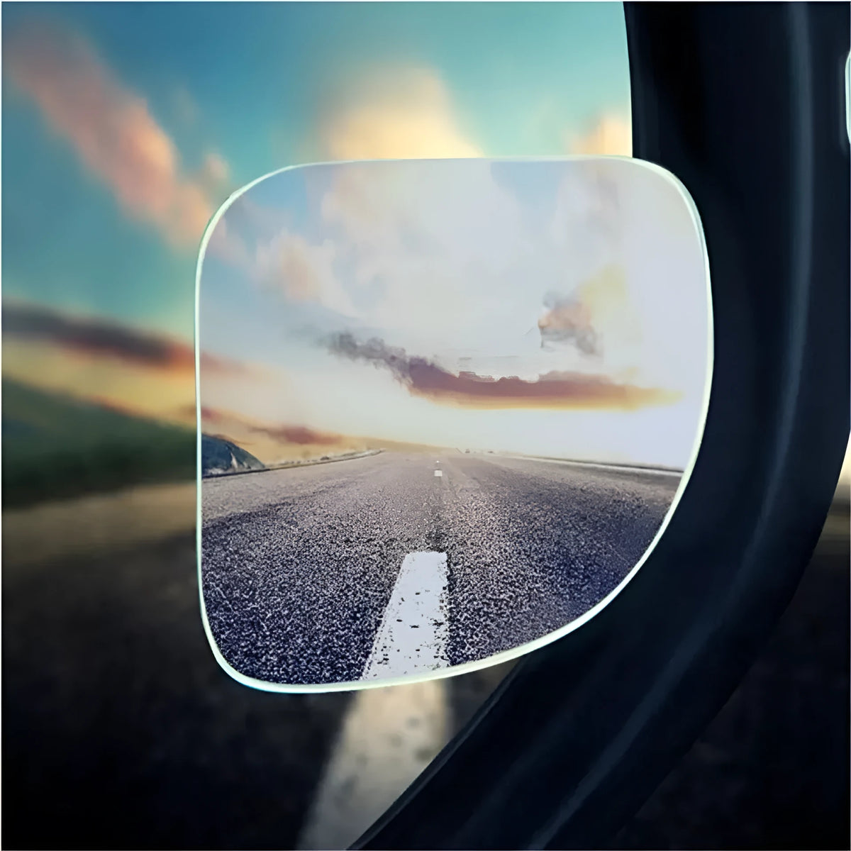 White car blind spot mirror with 360-degree adjustable mount and no-edge glass construction