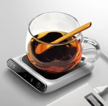 Black USB cup warmer with three-speed heating for desk beverages
