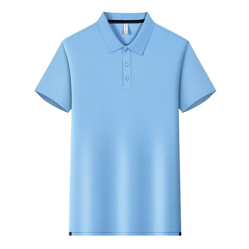 190g Tianshu cotton blend solid colour polo shirt in bean green with short sleeves and regular fit