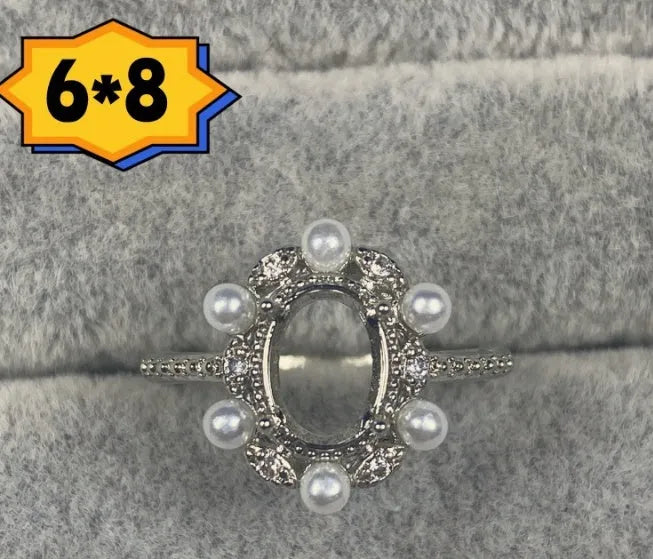 Oval denier ring with five-pointed star design and 6x8mm stone in Korean style