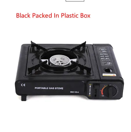 Portable outdoor camping gas stove in black for hot pot and barbecue cooking