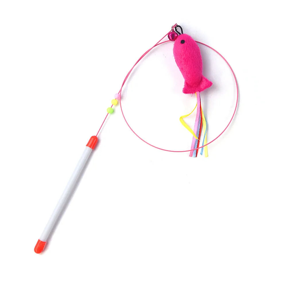 12-piece pet cat toy set with small fish steel wire teaser, plush mouse, and spring tunnel in colour B88290