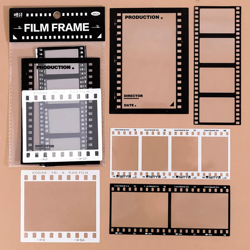 Pack of 15 transparent retro-themed decorative stickers including film, music, and photography frames.