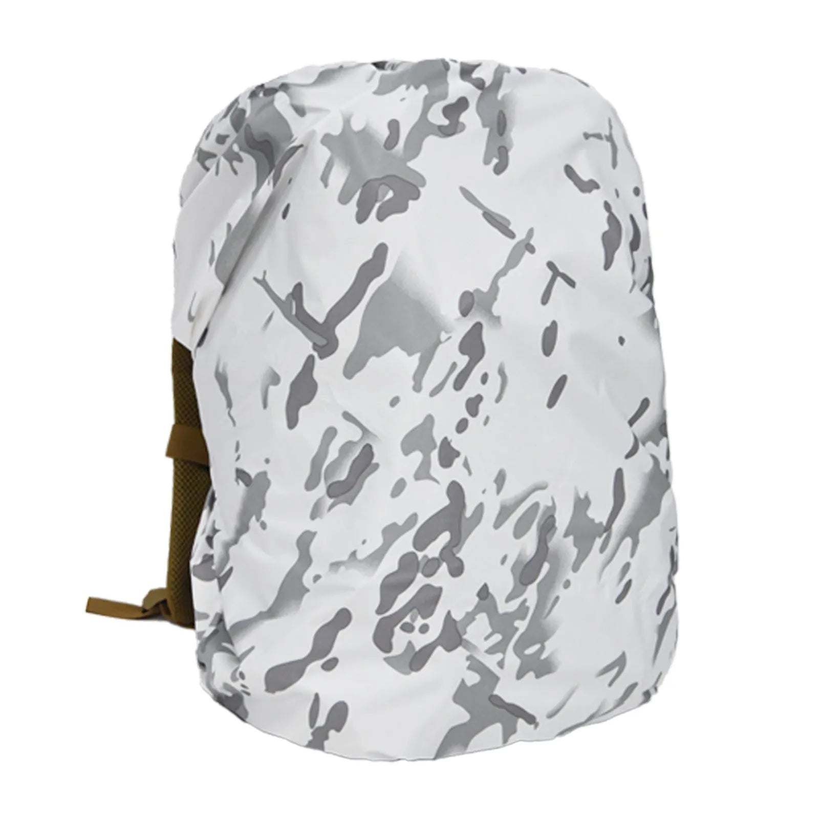 Army green waterproof Pu material rain cover fitted over a large backpack for outdoor use.