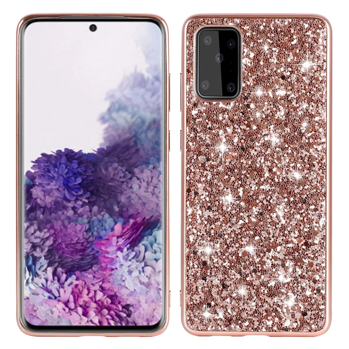 Glitter paste TPU leather Samsung phone case in shiny black with electroplated back cover