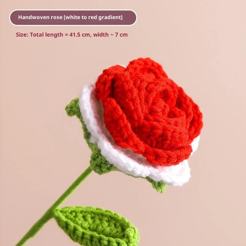 Hand-woven yarn artificial rose bouquet in gradient pink colour for wedding decoration