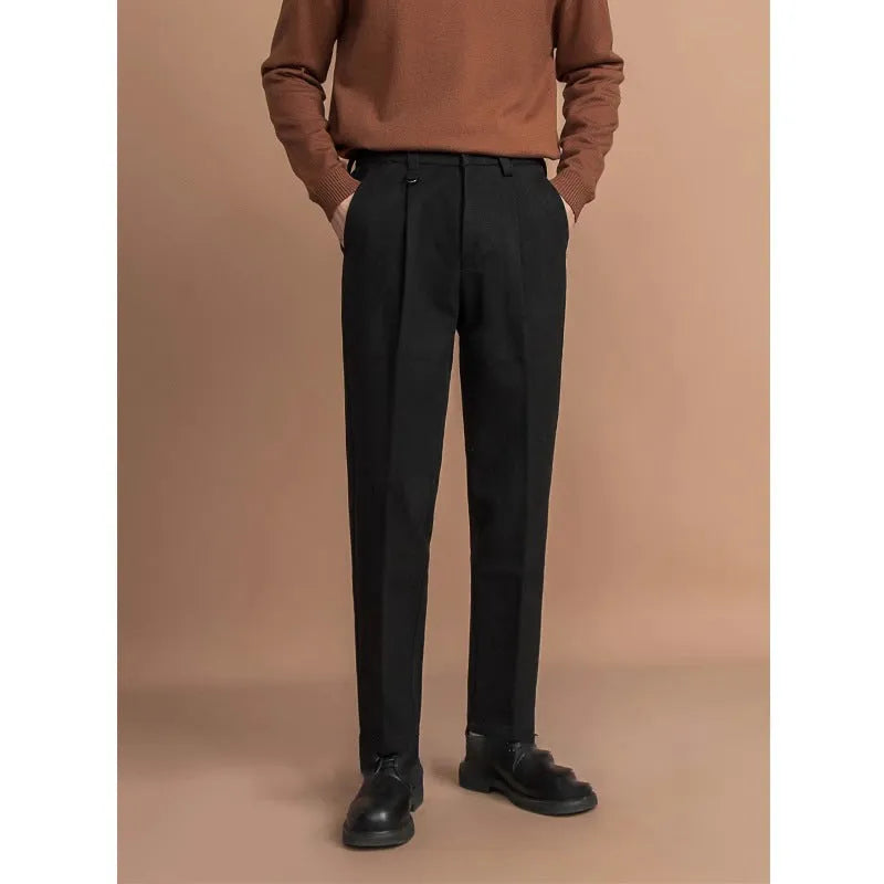 Men's straight-leg trousers in light business style, polyester fabric, available in multiple colours