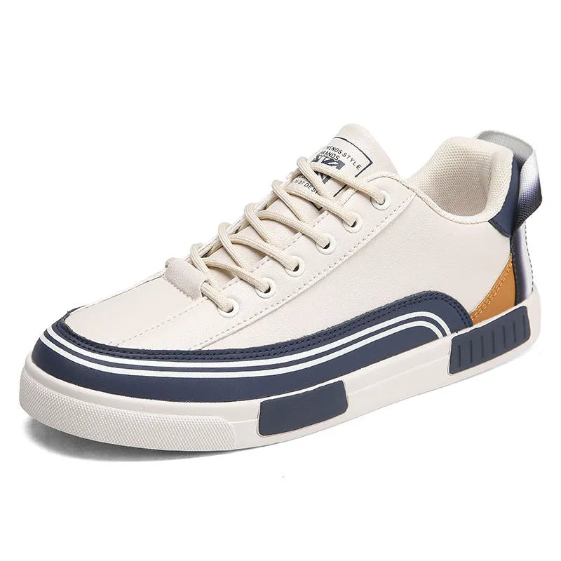 Men's casual canvas shoes with mesh panelling in beige and white with green colour options