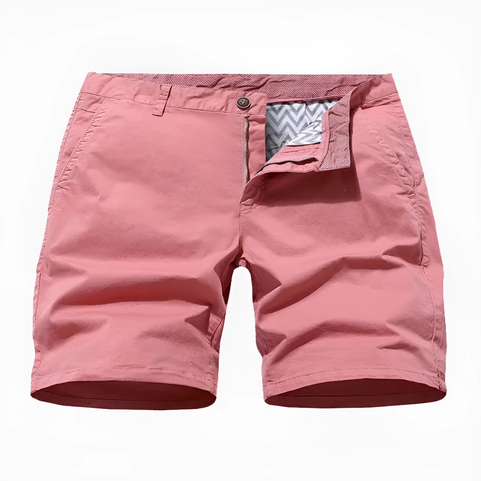 Men's loose-fit straight-leg denim shorts in a printed blue colour, shown laid flat.