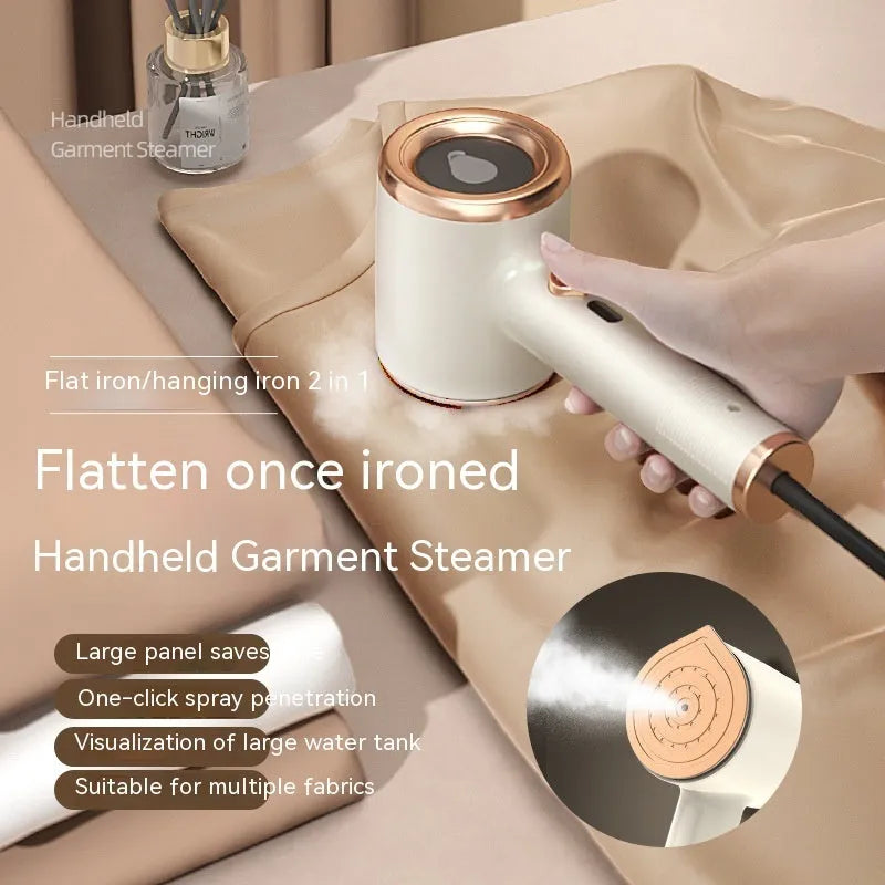 Mini portable handheld garment steamer in green with titanium soleplate and 50ml water tank