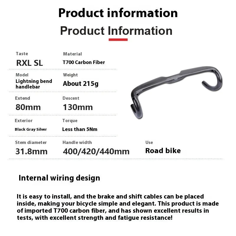 Black Grey Silver carbon fibre road bicycle drop handlebar shown in 400mm 420mm 440mm width options