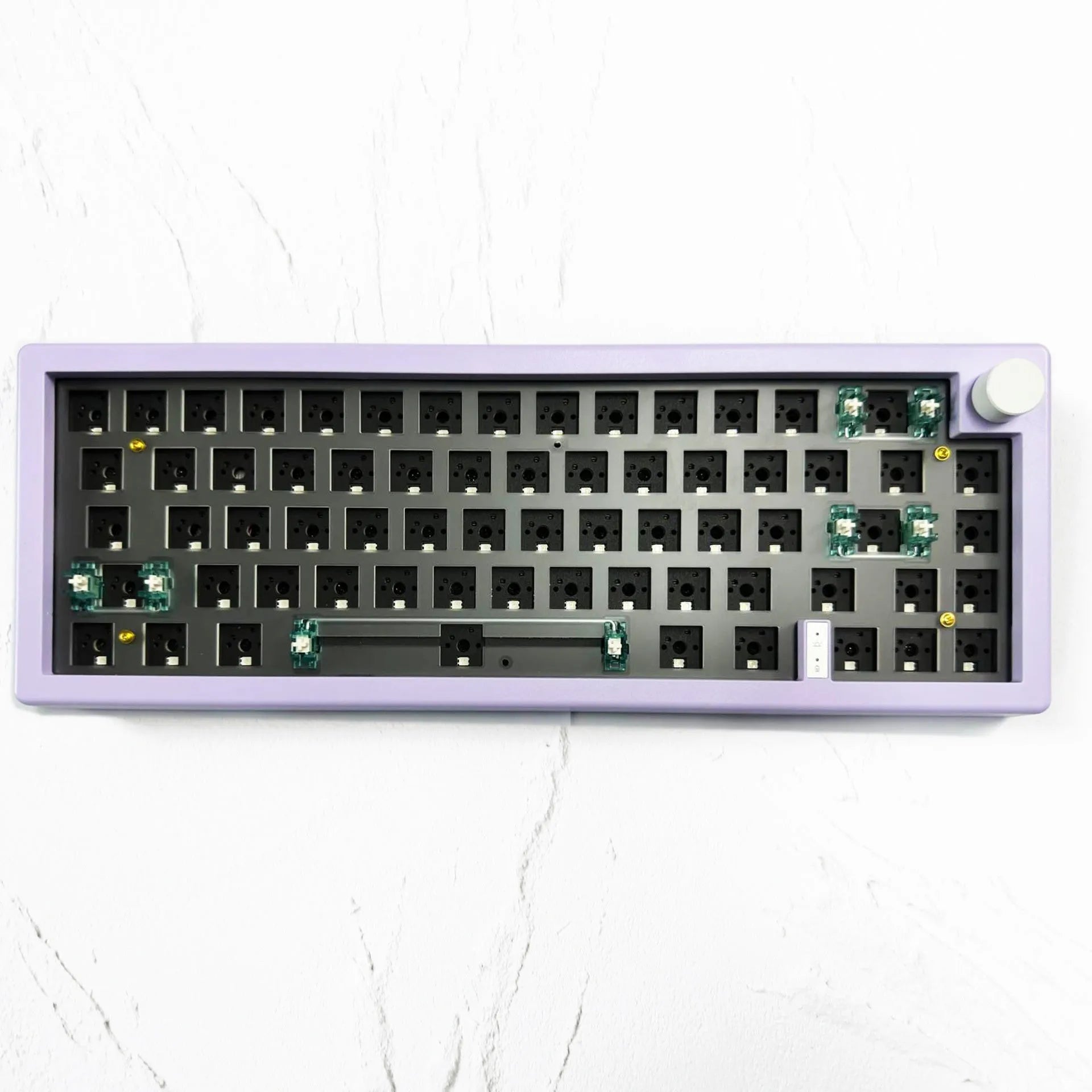 DIY mechanical keyboard kit with RGB backlighting and control knob in black, white, or coloured cases