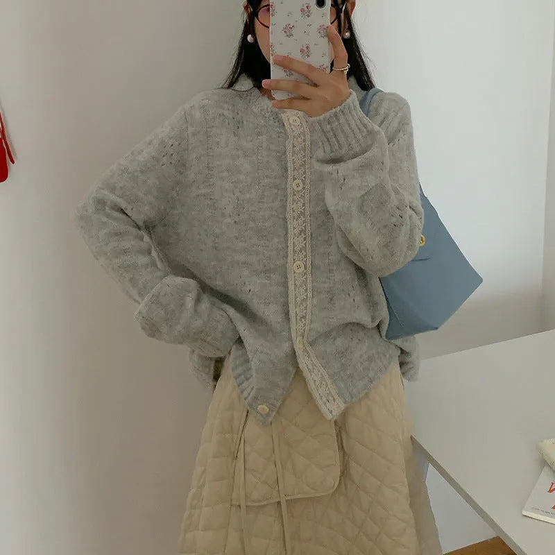 Artistic retro Korean knitwear sweater coat cardigan in viscose fibre available in four colours