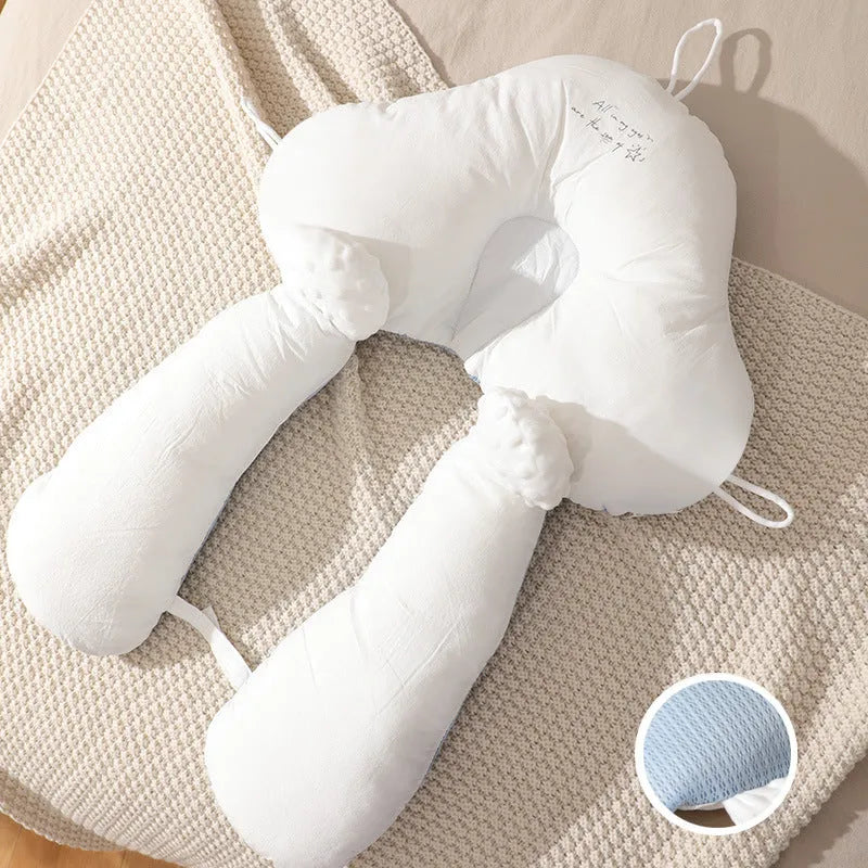 Babies' shaping pillow in blue Tencel pearl cotton with adjustable drawstring and breathable cotton cover