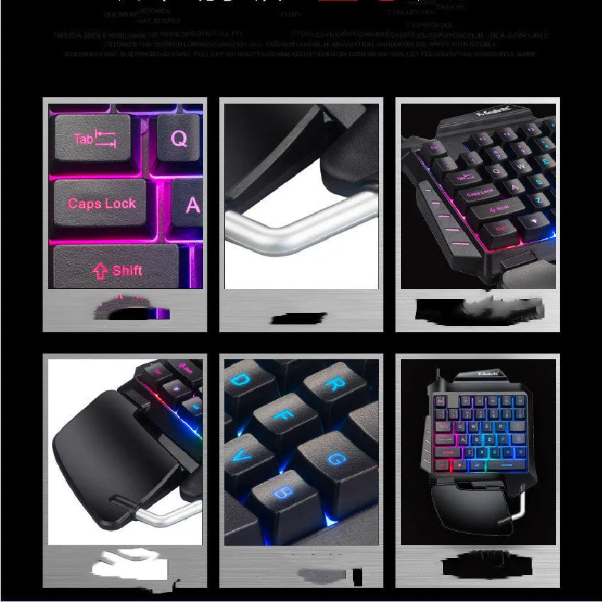 Black left-hand throne one-handed gaming keyboard with shortcut keys and wrist rest on a desktop.