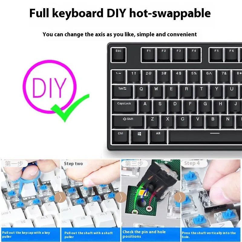 87-key wired mechanical keyboard with two-colour backlighting and hot-swappable switches