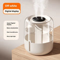 Beige USB humidifier with dual spray nozzles, humidity display, and 5L capacity water tank