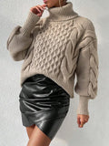 Women's twist thread solid colour loose pullover sweater in camel, long sleeves, medium thickness polyester fabric