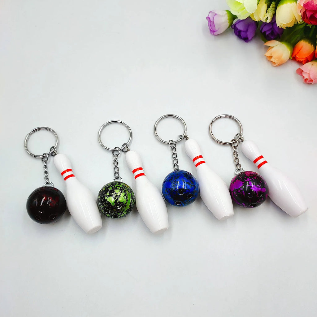 Mini simulation sports bowling ball keychain pendant charm in PVC metal with key ring