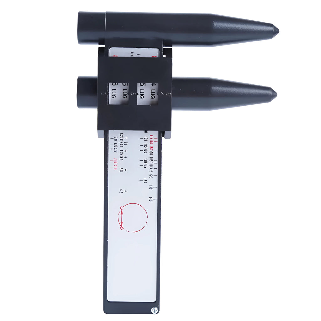 Plastic digital hole distance measuring ruler for wheel hub modification with 180mm range.