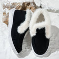 Women's cotton cloth winter boots in black, non-slip rubber sole, oversleeve style, flat heel, round toe