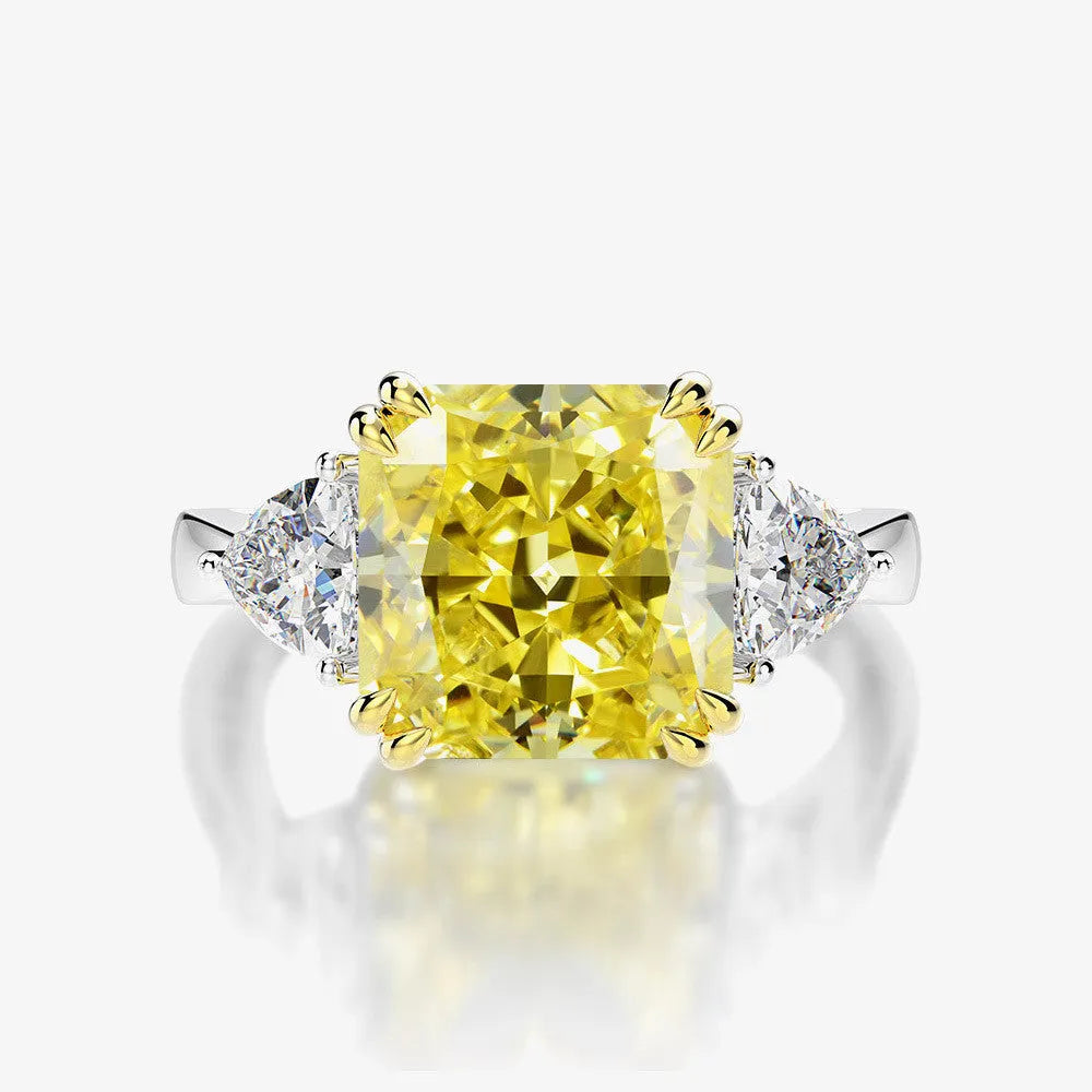 Adjustable moissanite ice flower ring with geometric cut in gold yellow or pink diamond colour for women