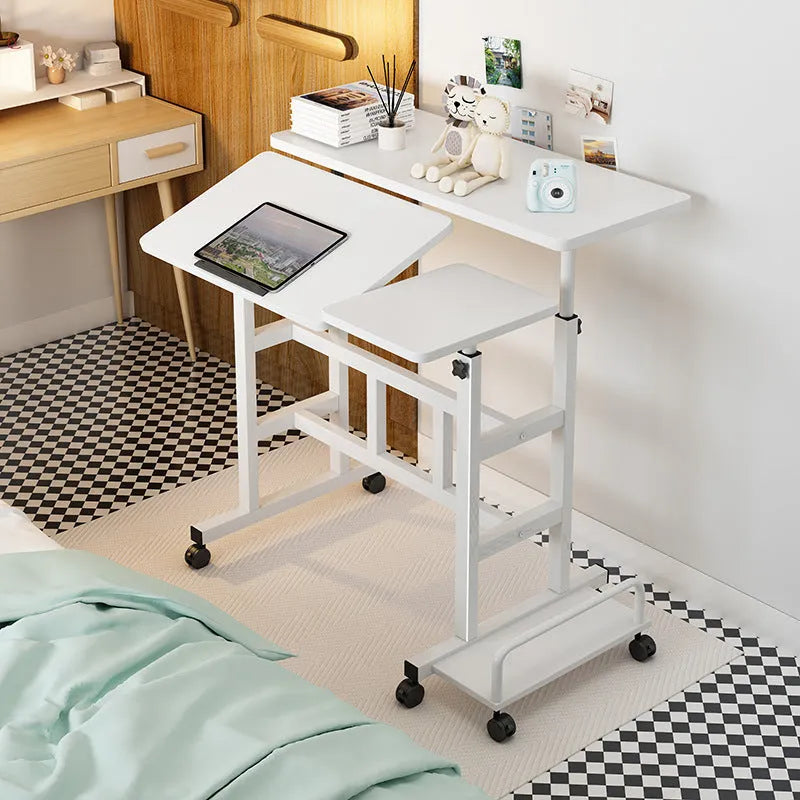 Mobile computer lifting foldable standing desk in bedroom with adjustable height and modern simple style