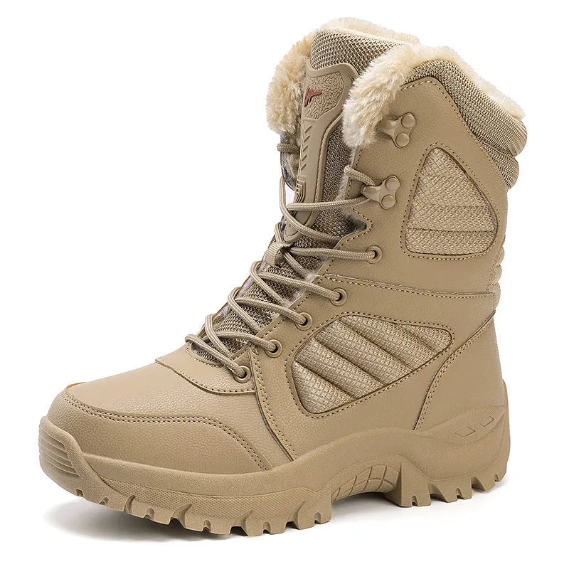 Men's snow boots brown waterproof artificial PU upper non-slip rubber sole mid heel winter shoes