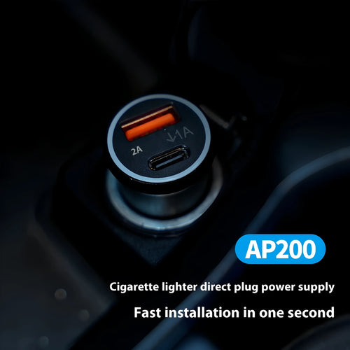 Black ABS plastic car charger GPS tracking device for plug-in vehicle location monitoring.