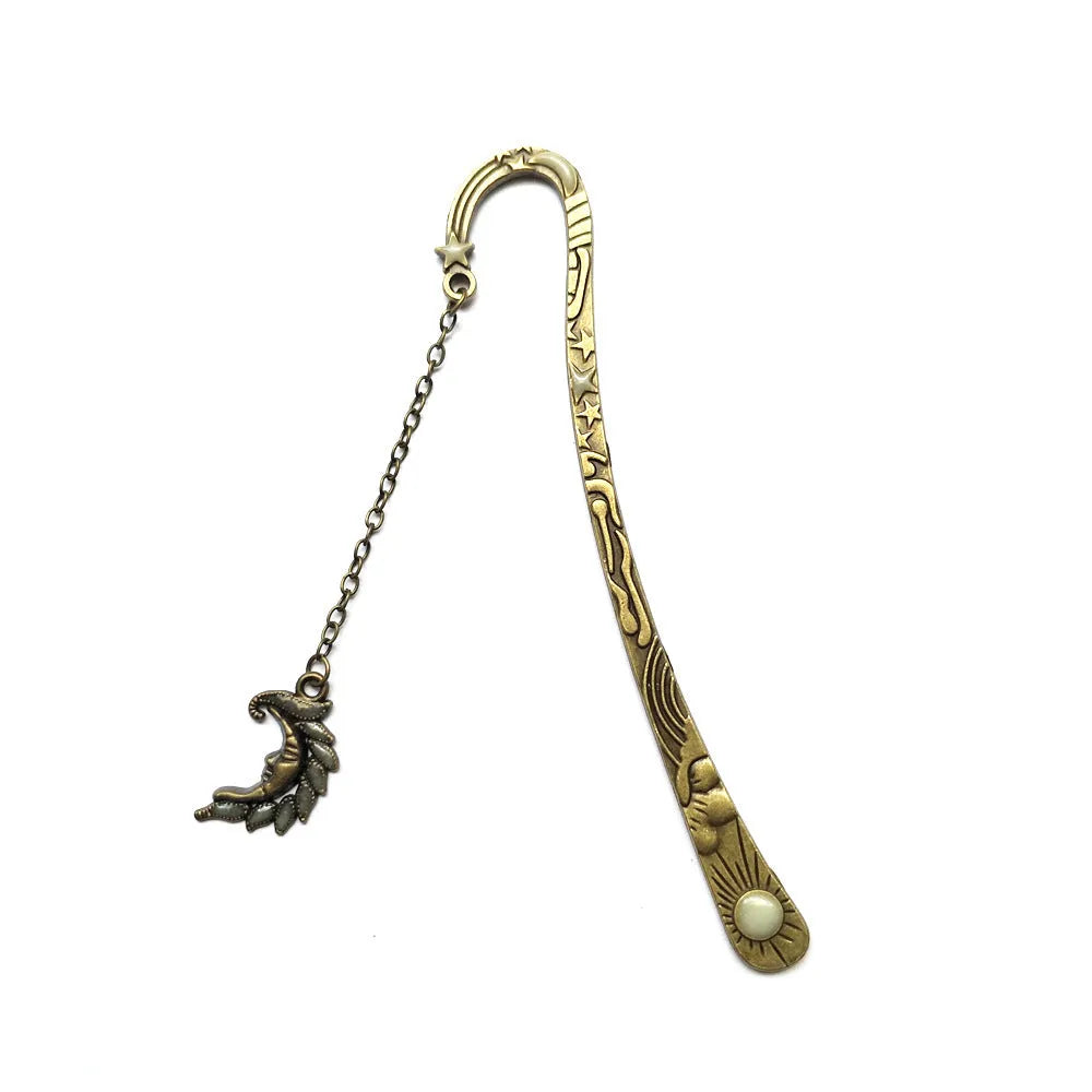 Retro five-pointed star metal bookmark with fluorescent detail in ancient silver or bronze celestial design