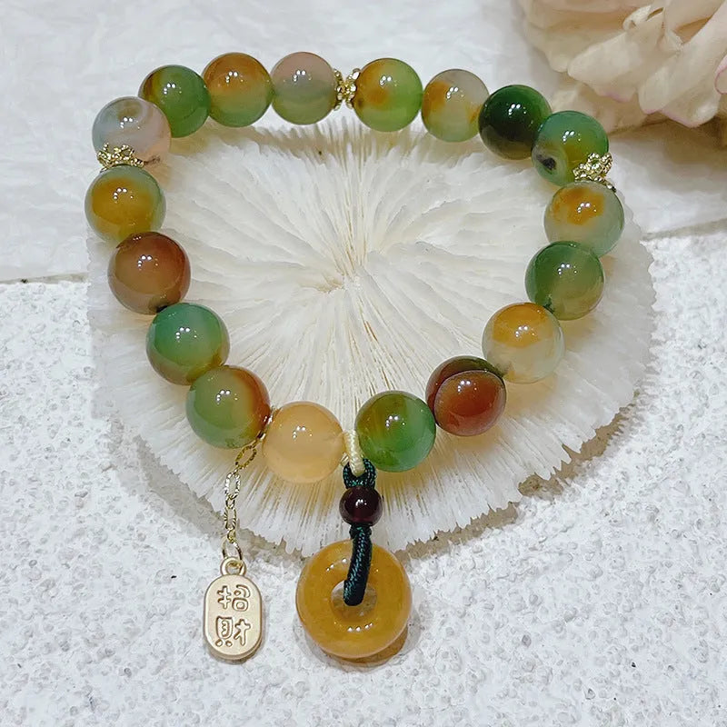 Yellow peacock agate and old mine topaz bracelet with peace buckle alloy setting 1 cm width women's national style