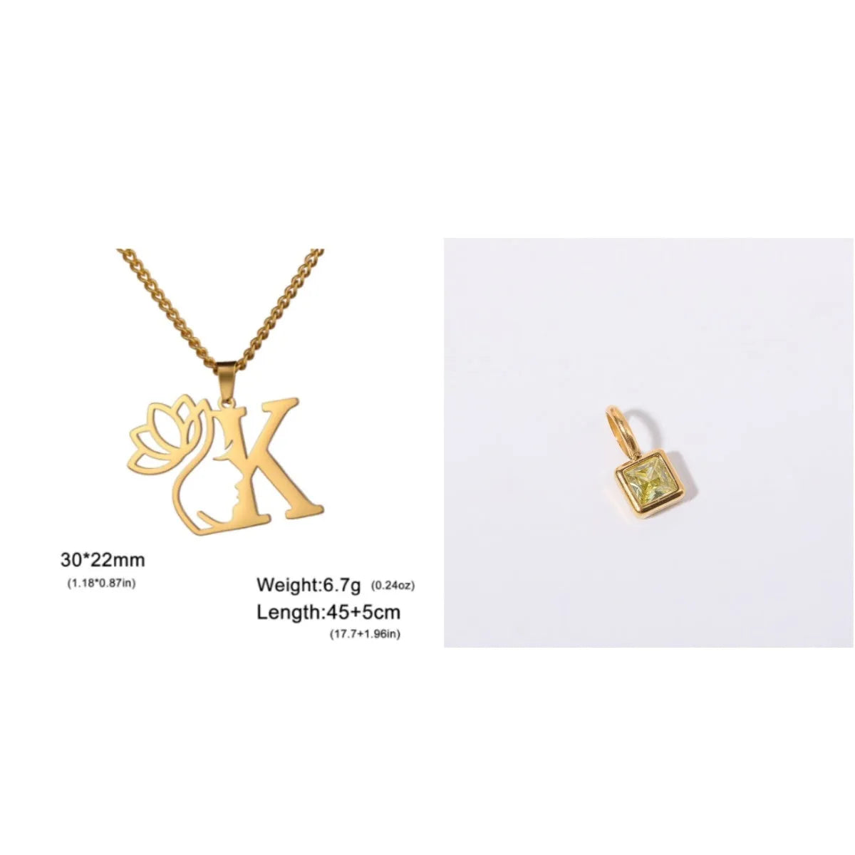 Stainless steel cross chain necklace with letter pendant in gold or silver electroplated finish