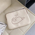 Nylon tablet protective sleeve with embroidered cat design and zip closure